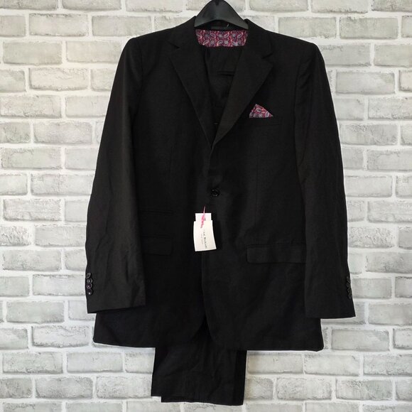 Isaac Mizrahi Boys Black Wool Blend Suit 2 Piece 20 Husky Slim Fit NEW Paisley - Picture 9 of 9